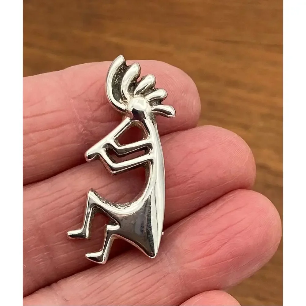 Vintage Sterling Silver Navajo Kokopelli Pin Pendant Signed Alvin Thompson